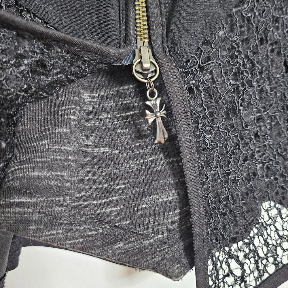 Ozzon Japan Ozz Croce Black Gothic High Neck Layered Top Silver Crosses And Lace - Picture 6 of 11